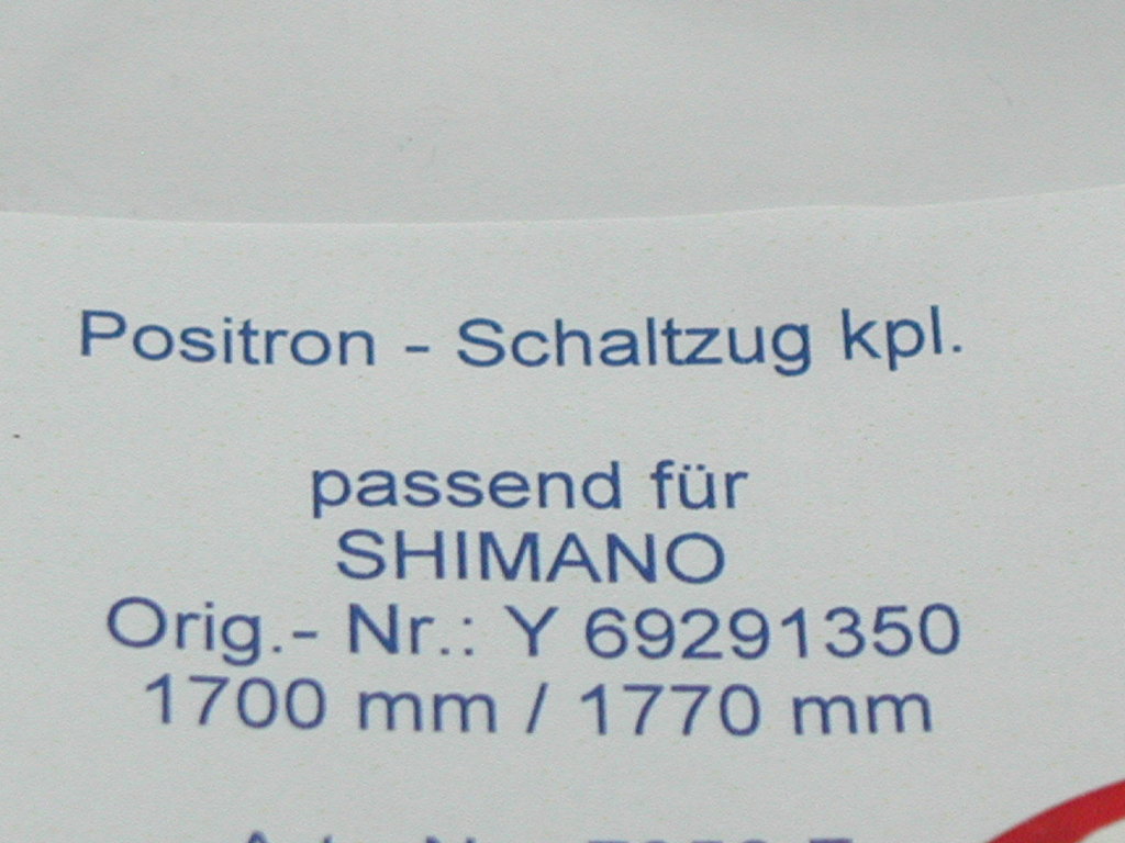 Positron PPS Shimano Original Schaltzug ohne Zubehör neu schwarz 1700/1760 mm 